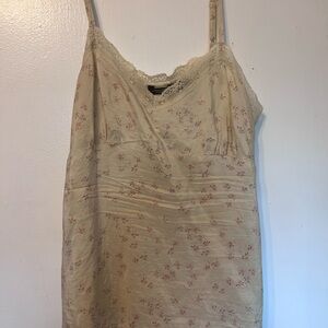 American Eagle Outfitters Cream Slip Dress with Pink Floral Print and Lace